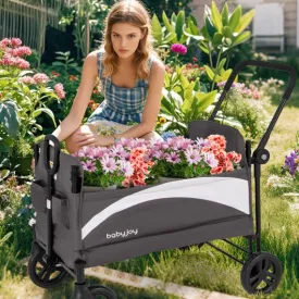 2-Seat Stroller Wagon With Adjustable Canopy and Handles-Gray
