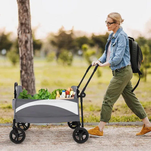 2-Seat Stroller Wagon With Adjustable Canopy and Handles-Gray