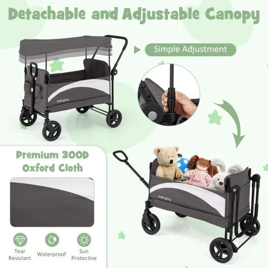 2-Seat Stroller Wagon With Adjustable Canopy and Handles-Gray