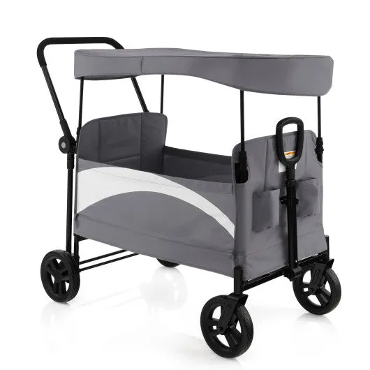 2-Seat Stroller Wagon With Adjustable Canopy and Handles-Gray