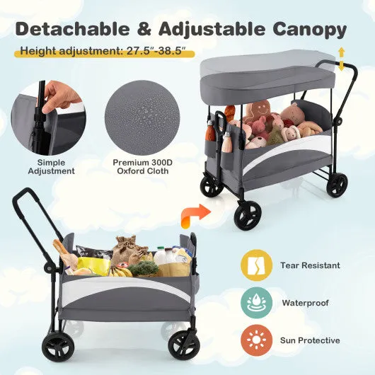 2-Seat Stroller Wagon With Adjustable Canopy and Handles-Gray