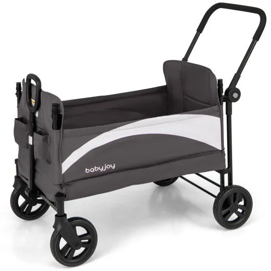 2-Seat Stroller Wagon With Adjustable Canopy and Handles-Gray