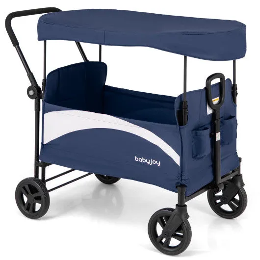 2-Seat Stroller Wagon With Adjustable Canopy and Handles-Navy