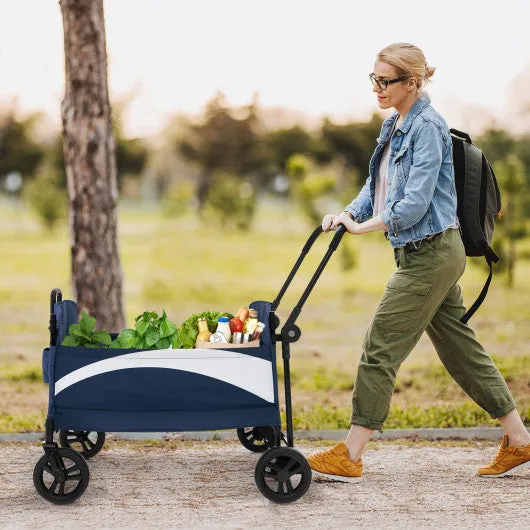 2-Seat Stroller Wagon With Adjustable Canopy and Handles-Navy