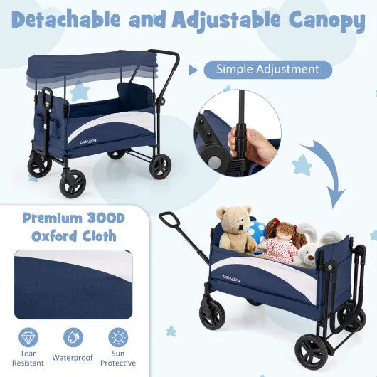 2-Seat Stroller Wagon With Adjustable Canopy and Handles-Navy