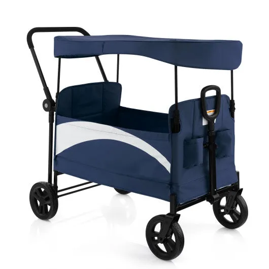 2-Seat Stroller Wagon With Adjustable Canopy and Handles-Navy