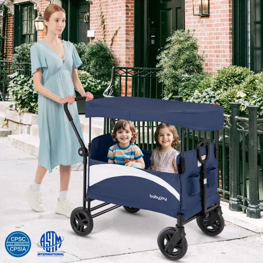 2-Seat Stroller Wagon With Adjustable Canopy and Handles-Navy