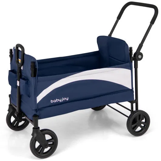 2-Seat Stroller Wagon With Adjustable Canopy and Handles-Navy