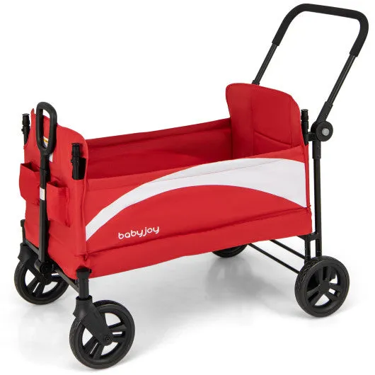 2-Seat Stroller Wagon With Adjustable Canopy and Handles-Red