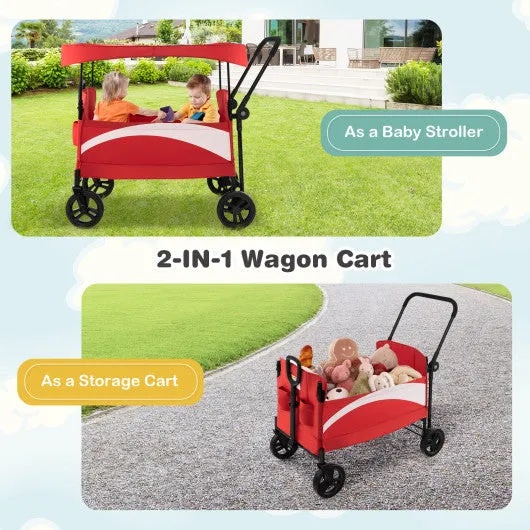 2-Seat Stroller Wagon With Adjustable Canopy and Handles-Red