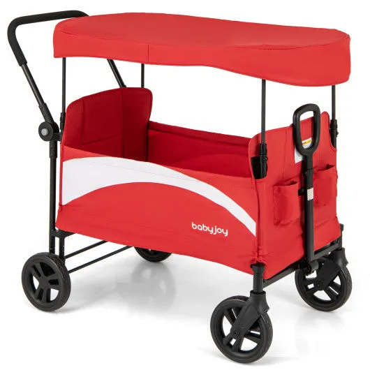 2-Seat Stroller Wagon With Adjustable Canopy and Handles-Red