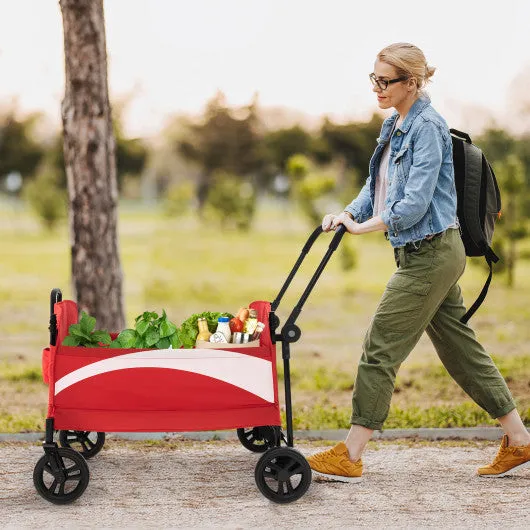 2-Seat Stroller Wagon With Adjustable Canopy and Handles-Red