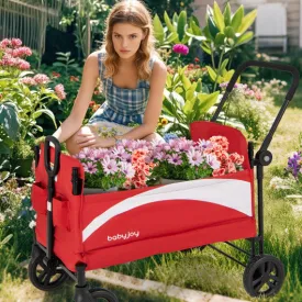 2-Seat Stroller Wagon With Adjustable Canopy and Handles-Red