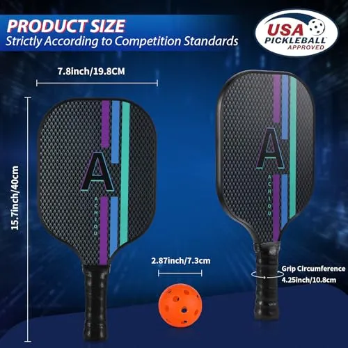 Achiou Pickleball Paddles, Pickleball Paddle Set of 2, Fiberglass Pickleball Rackets, USAPA Approved, 2 Outdoor Pickleball Balls & 2 Indoor Balls, Lightweight Carry Bag, Gifts for Men Women