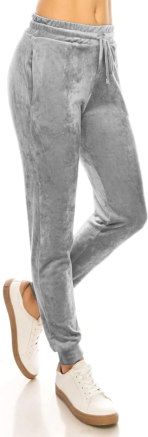 ALWAYS Women's Velvet Velour Joggers - Basic Premium Soft Stretch Warm Winter Sweatpants