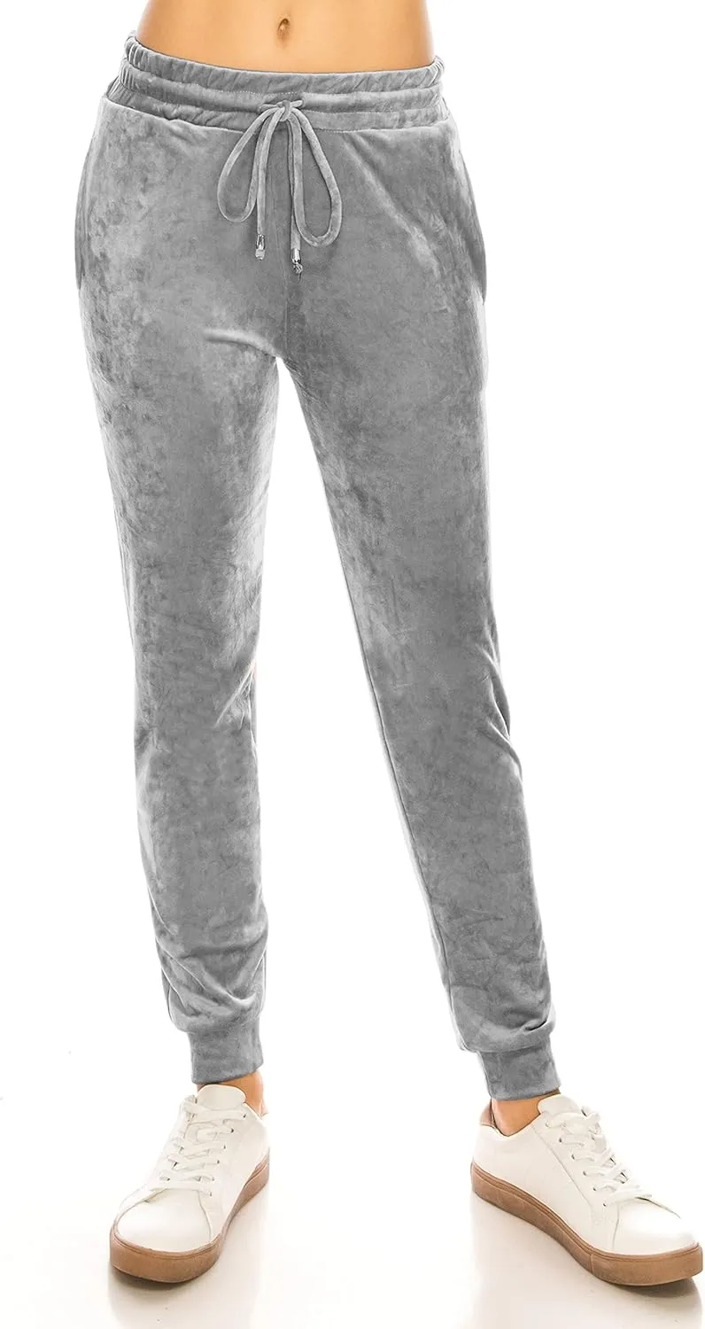 ALWAYS Women's Velvet Velour Joggers - Basic Premium Soft Stretch Warm Winter Sweatpants