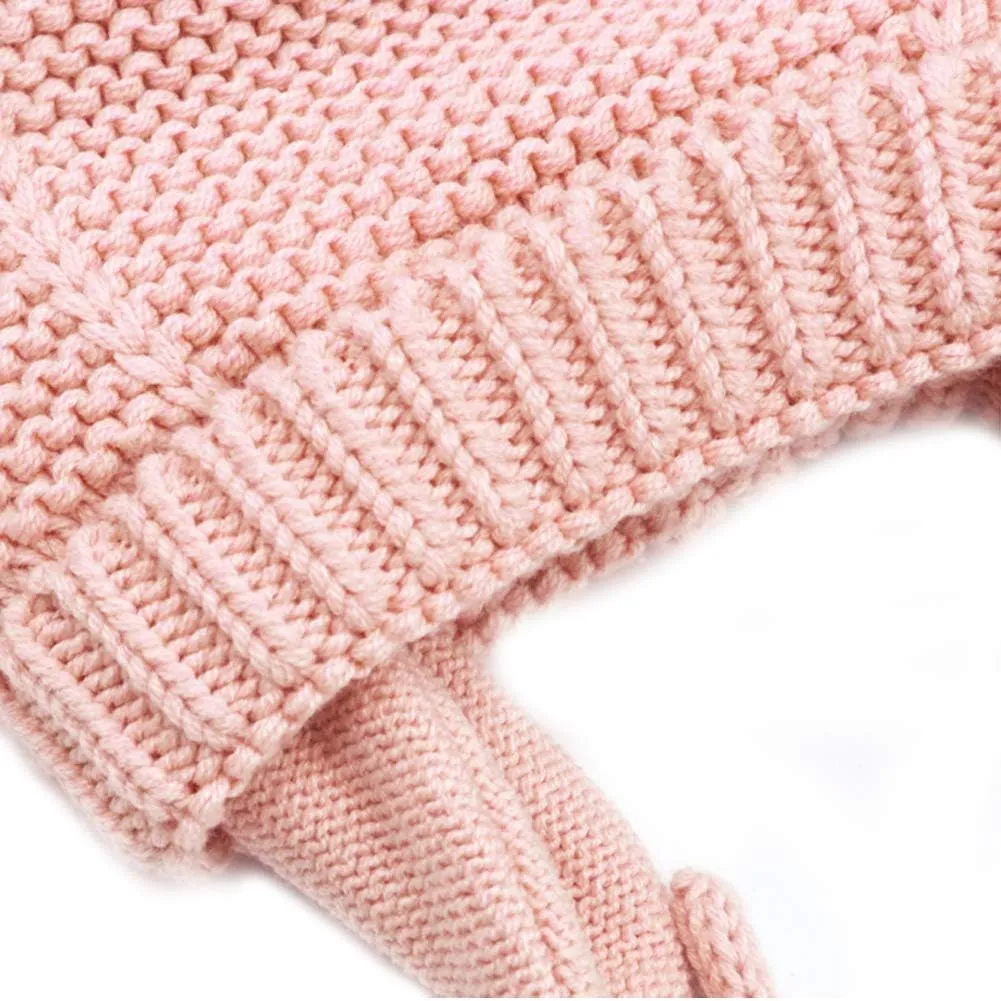 Baby Beanie Earflaps Hat - Infant Toddler Girls Boys Soft Warm Knit Hat Kids Winter Hat with Fleece Lining