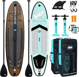 BEYOND MARINA Inflatable Stand Up Paddle Board, 10'6" SUP Paddleboard for Adult, Premium Accessories | Non-Slip 5MM EVA Deck & Foam Handles, Camera Mount, Double Action Pump, 85L Travel Backpack