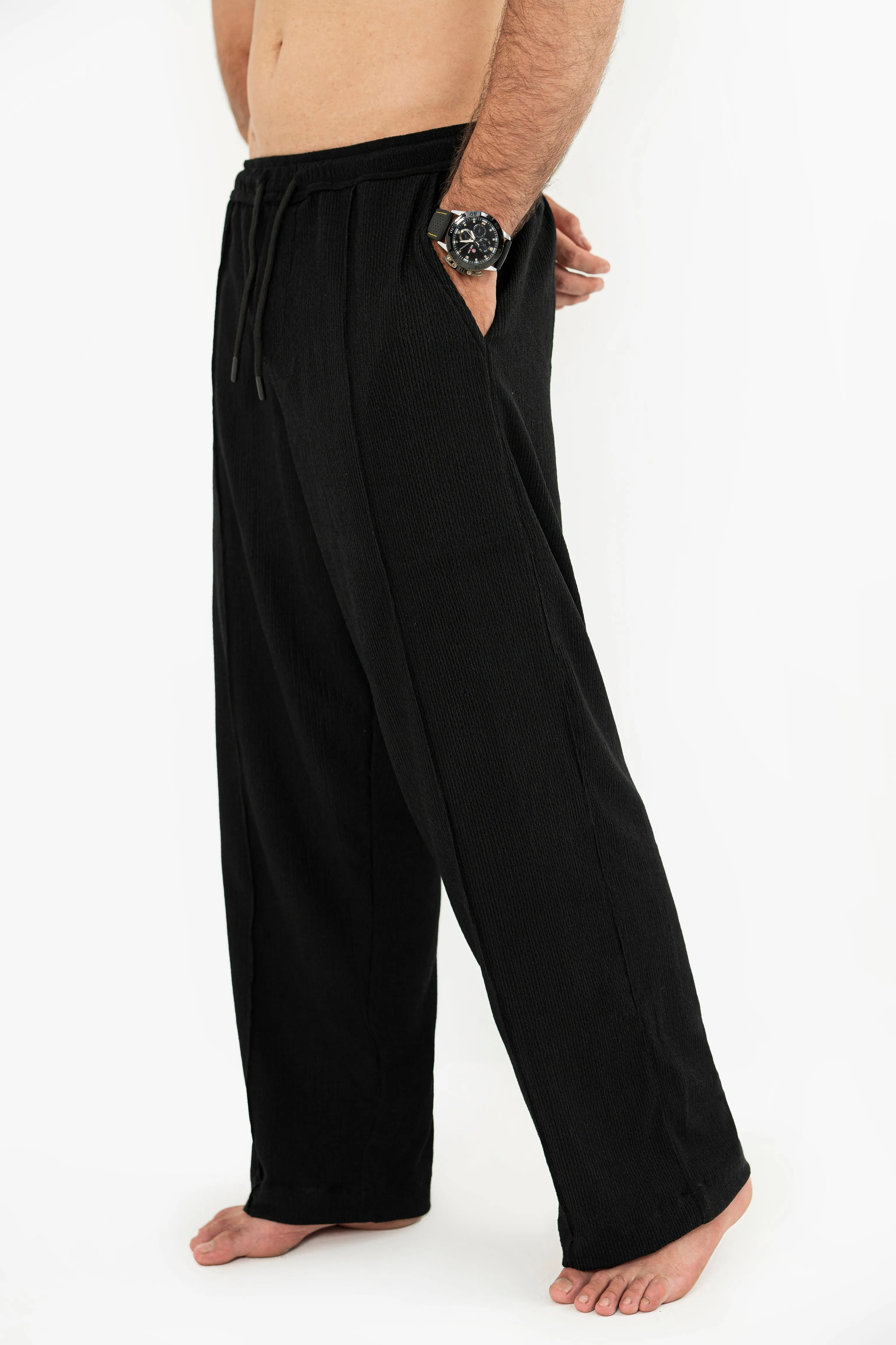 Black Seersucker Trouser Pants