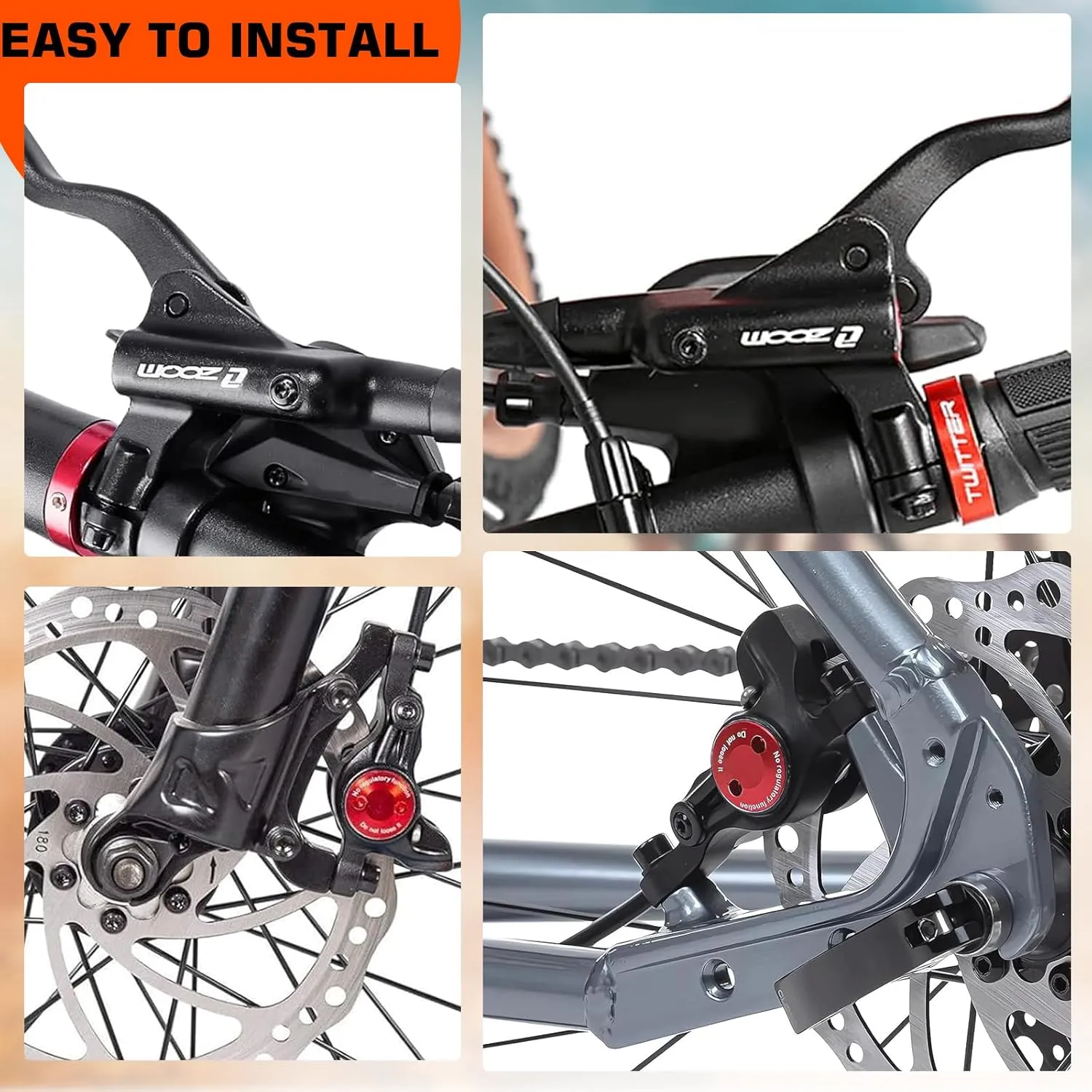 BUCKLOS MTB Hydraulic Disc Brakes, Mountain Bike Left Front 800mm Right Rear 1450mm Hydraulic Brake Set Aluminum Alloy Levers with Calipers PM/is Adapter Fit EBike/Fat Bike
