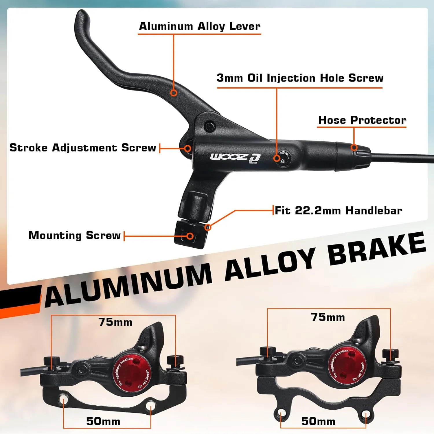 BUCKLOS MTB Hydraulic Disc Brakes, Mountain Bike Left Front 800mm Right Rear 1450mm Hydraulic Brake Set Aluminum Alloy Levers with Calipers PM/is Adapter Fit EBike/Fat Bike