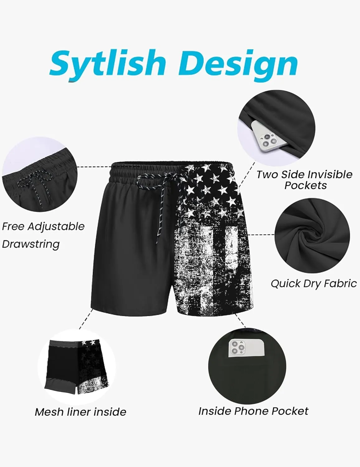 COOFANDY Men's Swim Trunks Quick Dry Bathing Suit with Pockets Swimwear Beach Board Short Swimsuit S-XXL