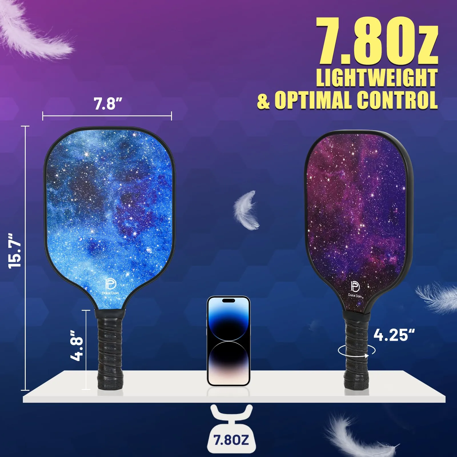 DULCE DOM Pickleball Paddles Set of 2, USAPA Approved Fiberglass Pickleball Set with Pickleball Paddles, 4 Pickleball Balls and Pickleball Bag, Pickle Ball Rackets Gifts for Beginners & Pros