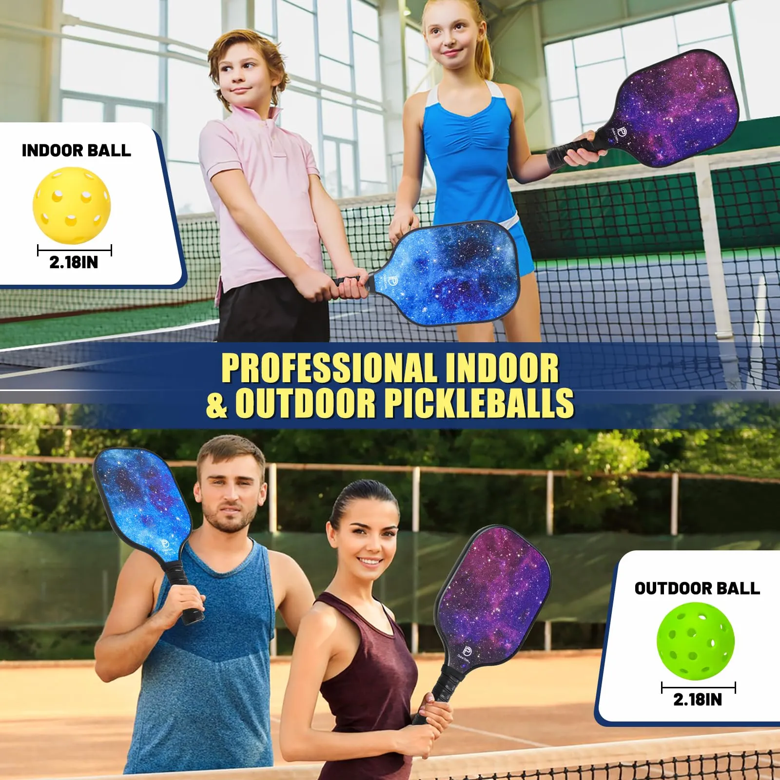 DULCE DOM Pickleball Paddles Set of 2, USAPA Approved Fiberglass Pickleball Set with Pickleball Paddles, 4 Pickleball Balls and Pickleball Bag, Pickle Ball Rackets Gifts for Beginners & Pros