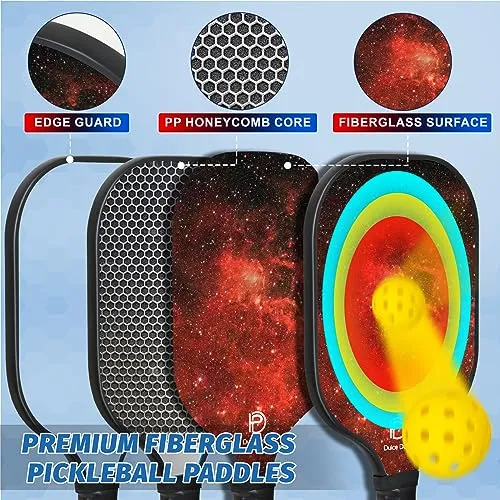 DULCE DOM Pickleball Paddles Set of 4, USAPA Approved Fiberglass Surface Pickleball Set with Pickleball Paddles, 4 Pickleball Balls and Pickleball Bag, Pickle Ball Rackets Gifts for Beginners & Pros