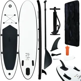 Durable Inflatable Stand Up Paddle Board Set for Recreation and Learning, Black and White, Lightweight and Easy to Transport