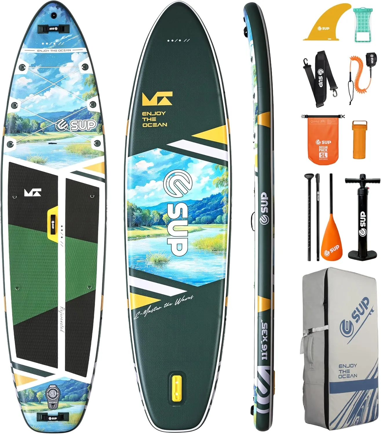 E SUP 11'6"x35" Extra Wide Inflatable Paddle Board Suitable for Beginner Wide Inflatable SUP for 2 1 People/Family/Surfing/Big Size w/Shoulder Strap 450lb All-Round Sup Board