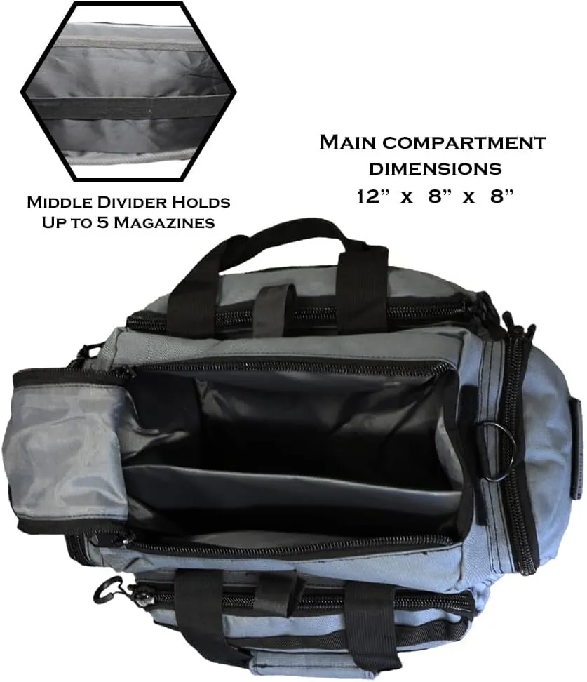 Exos Tactical Range Bag  Medium Size Range Bag for Shooting  Gun Case for Handguns, Ammo Bag, Tactical Range Bag, Molle Webbing, Free Subdued USA Patch, Designed in the USA