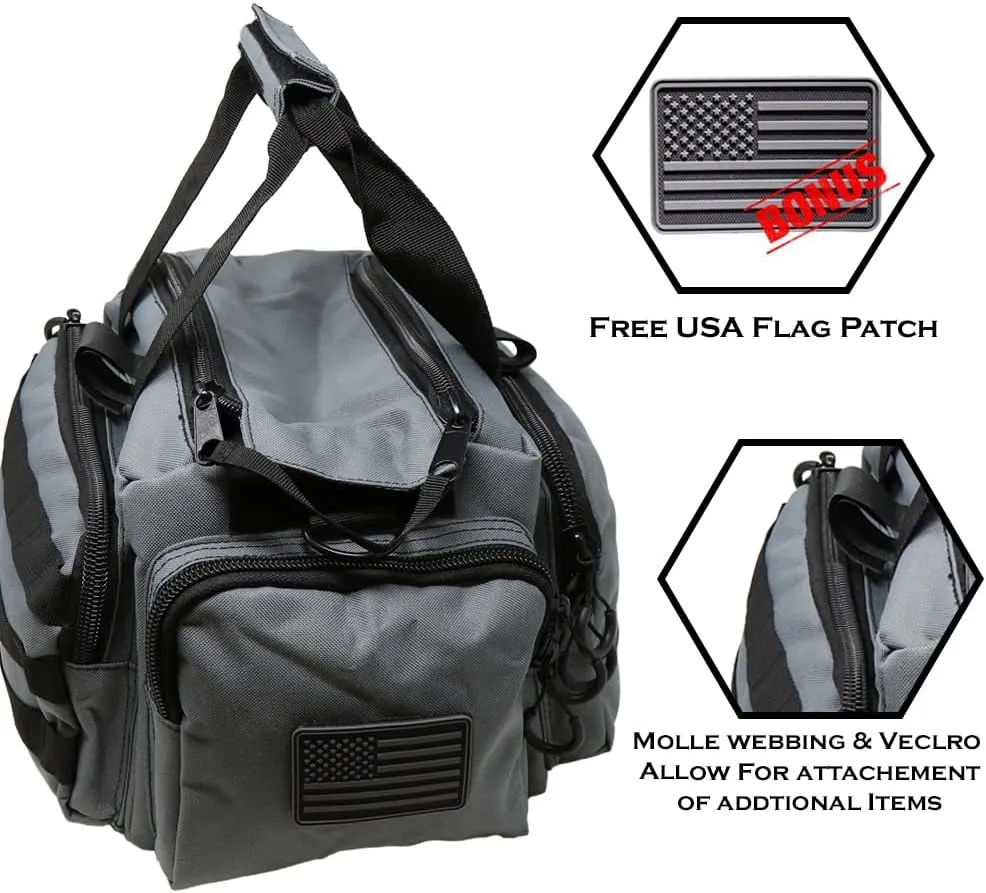 Exos Tactical Range Bag  Medium Size Range Bag for Shooting  Gun Case for Handguns, Ammo Bag, Tactical Range Bag, Molle Webbing, Free Subdued USA Patch, Designed in the USA