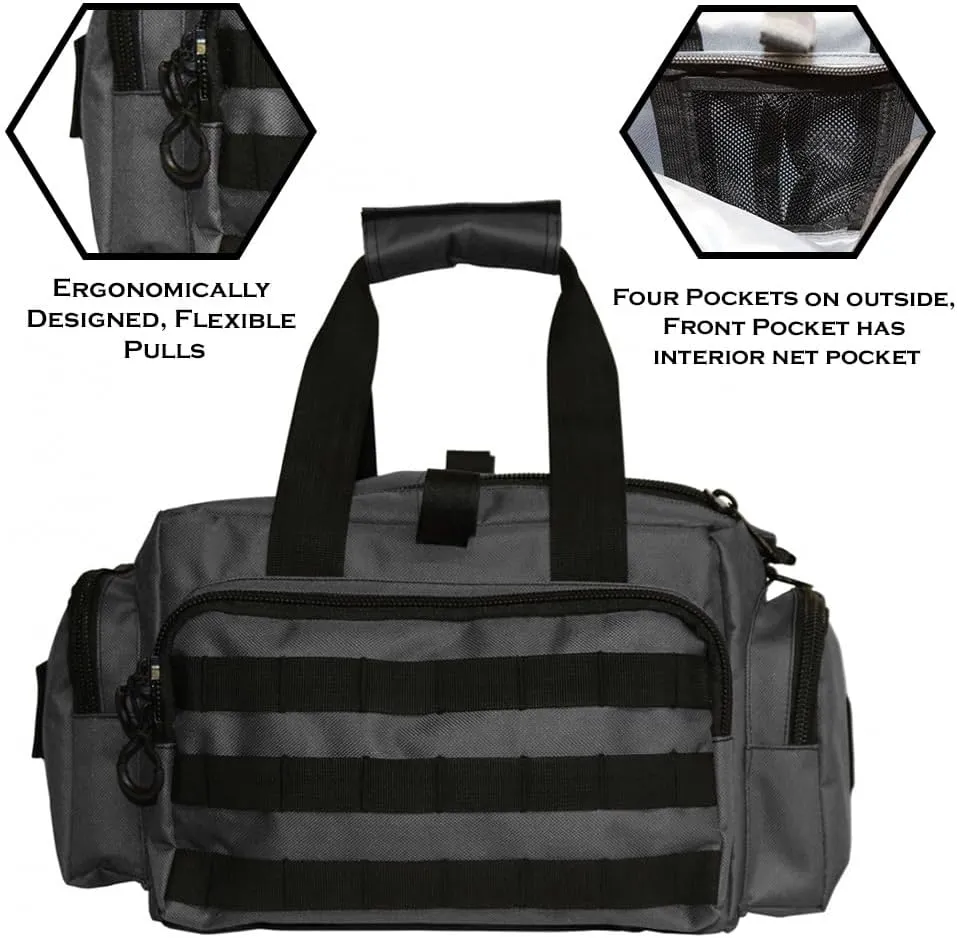 Exos Tactical Range Bag  Medium Size Range Bag for Shooting  Gun Case for Handguns, Ammo Bag, Tactical Range Bag, Molle Webbing, Free Subdued USA Patch, Designed in the USA
