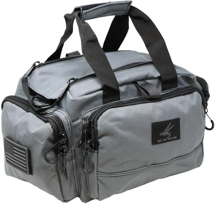 Exos Tactical Range Bag  Medium Size Range Bag for Shooting  Gun Case for Handguns, Ammo Bag, Tactical Range Bag, Molle Webbing, Free Subdued USA Patch, Designed in the USA