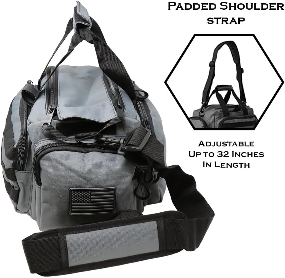 Exos Tactical Range Bag  Medium Size Range Bag for Shooting  Gun Case for Handguns, Ammo Bag, Tactical Range Bag, Molle Webbing, Free Subdued USA Patch, Designed in the USA