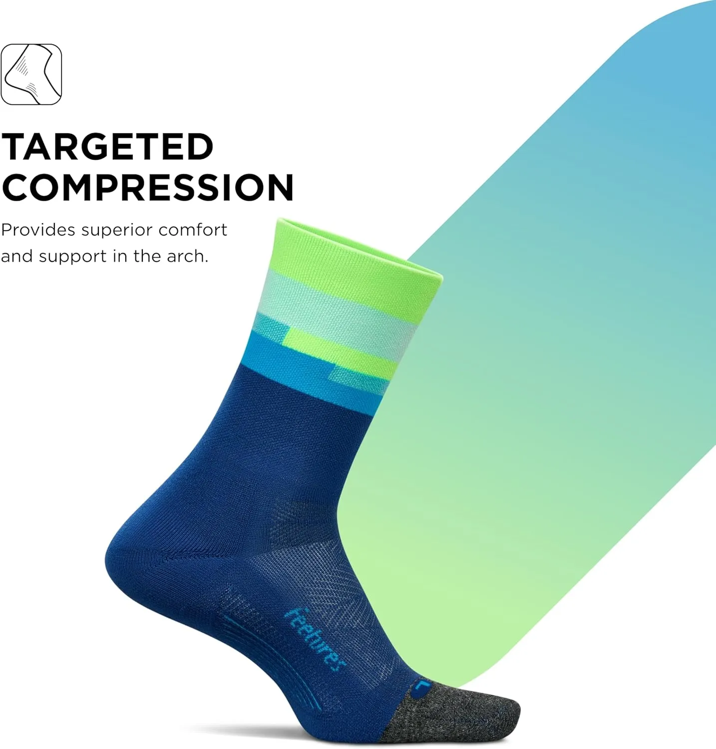 Feetures Elite Light Cushion Mini Crew Sock - Sport Sock with Targeted Compression - (1 Pair)