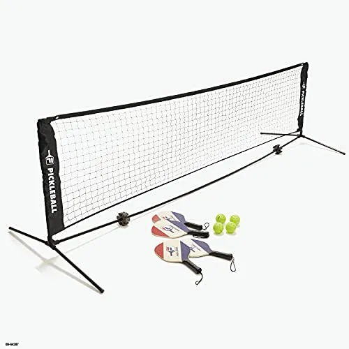 FILA Accessories Pickleball Net Set - Includes Pickleball Paddles Set of 4 with Regulation Size 4 Outdoor Balls & 10ft All-Weather Mesh Net for Indoor or Outdoor Use - Lightweight, Quick & Easy Setup