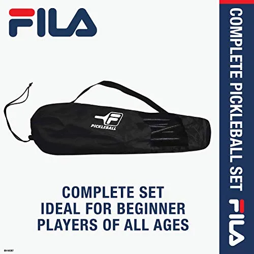 FILA Accessories Pickleball Net Set - Includes Pickleball Paddles Set of 4 with Regulation Size 4 Outdoor Balls & 10ft All-Weather Mesh Net for Indoor or Outdoor Use - Lightweight, Quick & Easy Setup