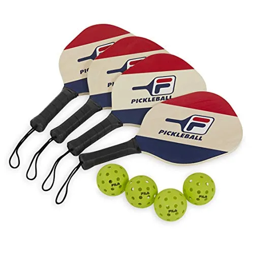FILA Accessories Pickleball Net Set - Includes Pickleball Paddles Set of 4 with Regulation Size 4 Outdoor Balls & 10ft All-Weather Mesh Net for Indoor or Outdoor Use - Lightweight, Quick & Easy Setup