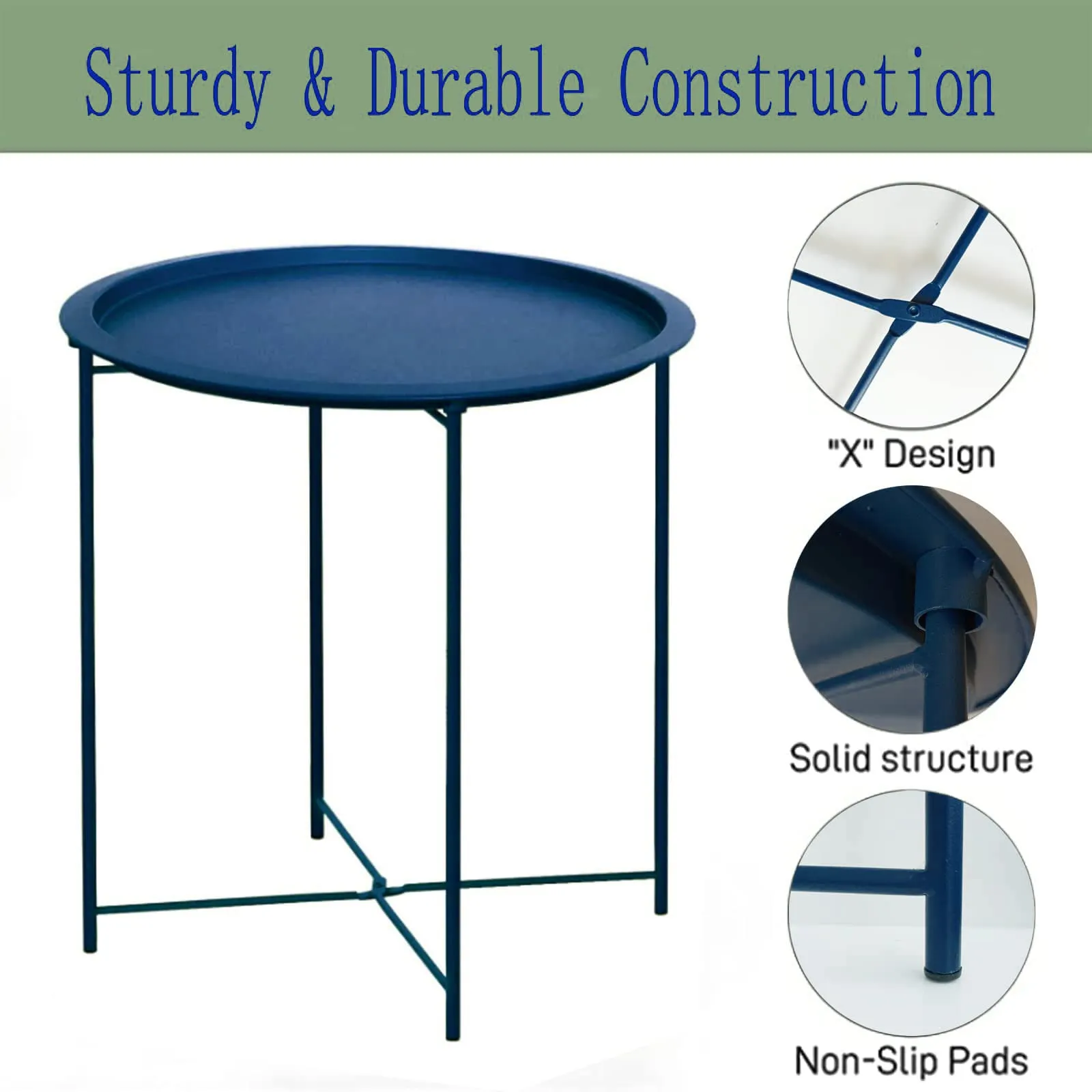 GadnRm End Table, Small Round Steel Table, Folding Metal TV Tray Side Table for Small Space, Waterproof Coffee Table, Sofa Side Table 。