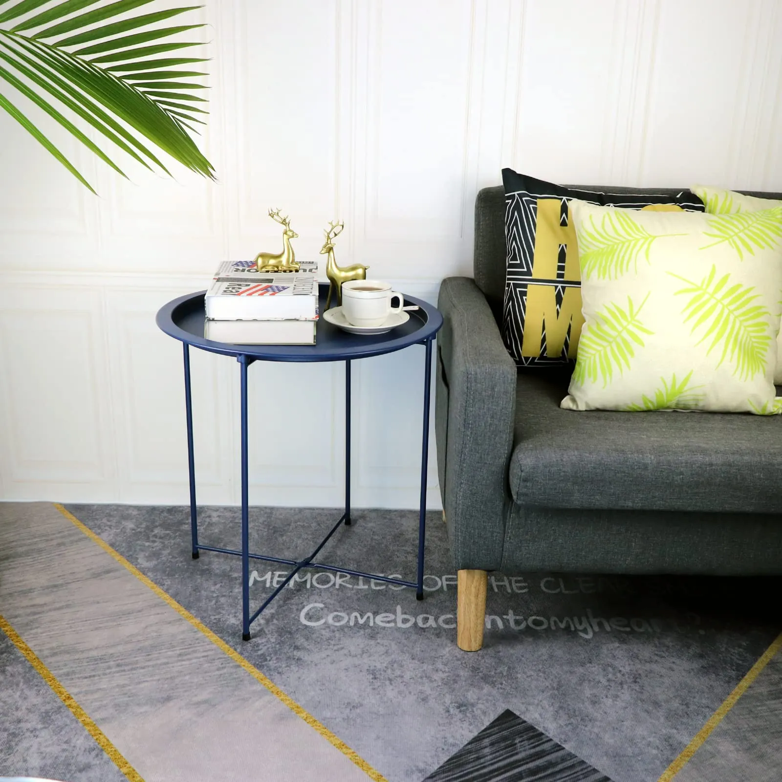 GadnRm End Table, Small Round Steel Table, Folding Metal TV Tray Side Table for Small Space, Waterproof Coffee Table, Sofa Side Table 。