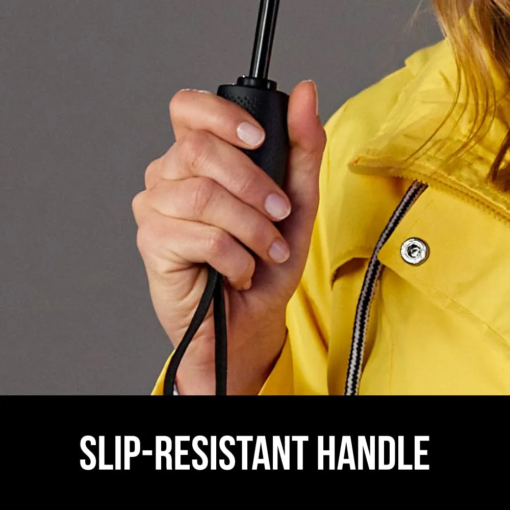 Gorilla Grip Windproof Compact Stick Umbrella for Rain, Travel One-Click Automatic Open and Close, Lightweight, Portable, Strong Reinforced Fiberglass Ribs, Easily Collapsible, Black
