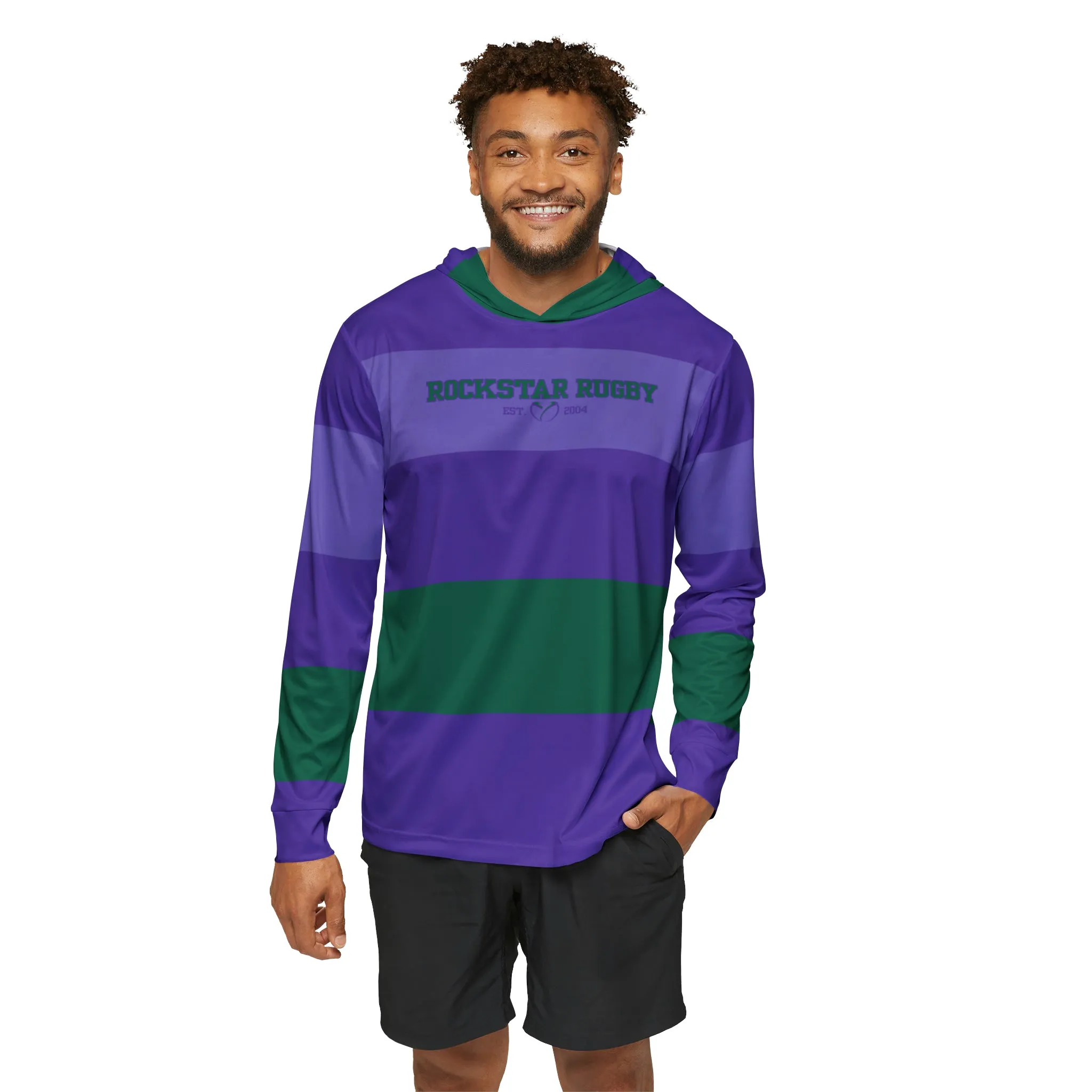 Grape Soda Rugby Stripes Light Weight Moisture Wicking Hoodie