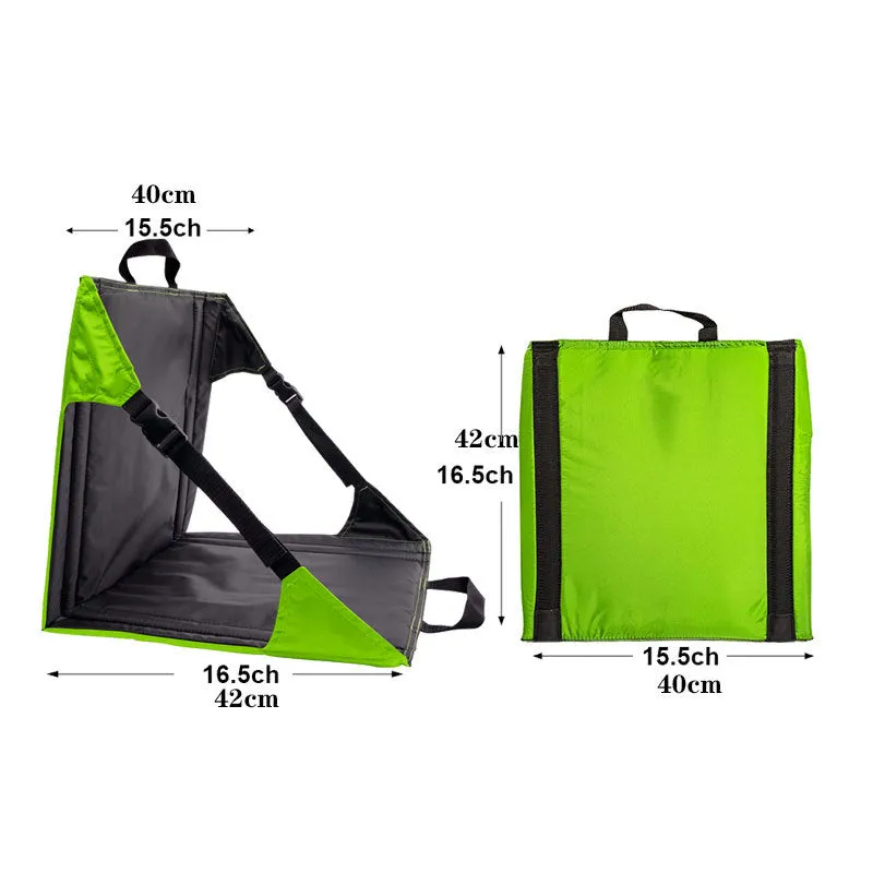 Green And Black Portable Outdoor Camping Seat Pad with Backrest, Foldable & Waterproof Concert Cushion, 600D Oxford Fabric, Ideal for Hiking & Picnics