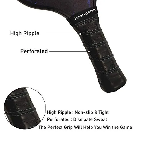 hrongshk Pickleball Paddles, Pickleball Paddles Set of 2, 4 Pickleball Balls and 1 Racket Bag, Lightweight Graphite Carbon Fiber Face, Polypropylene Honeycomb Core, Edge Guard Cushion Grip