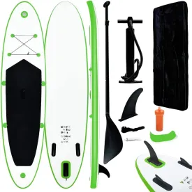Inflatable Stand Up Paddleboard for Adventure and Relaxation, Learning and Recreational Paddling, Green and White
