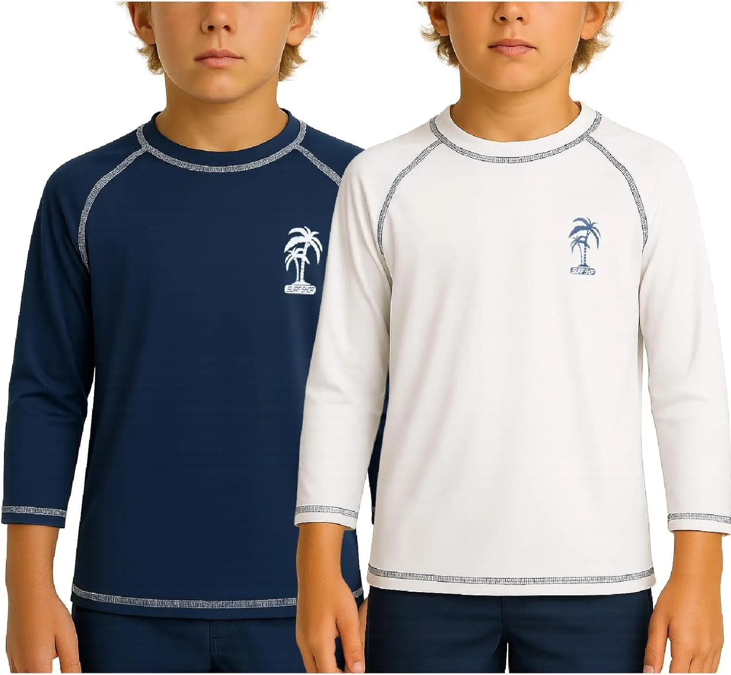 iXtreme Boys Swim Shirt - 2 Pack Rashguard UPF 50  Quick Dry Sun Protection Swimwear Boys Rash Guard Long Sleeve (Size 5-18)