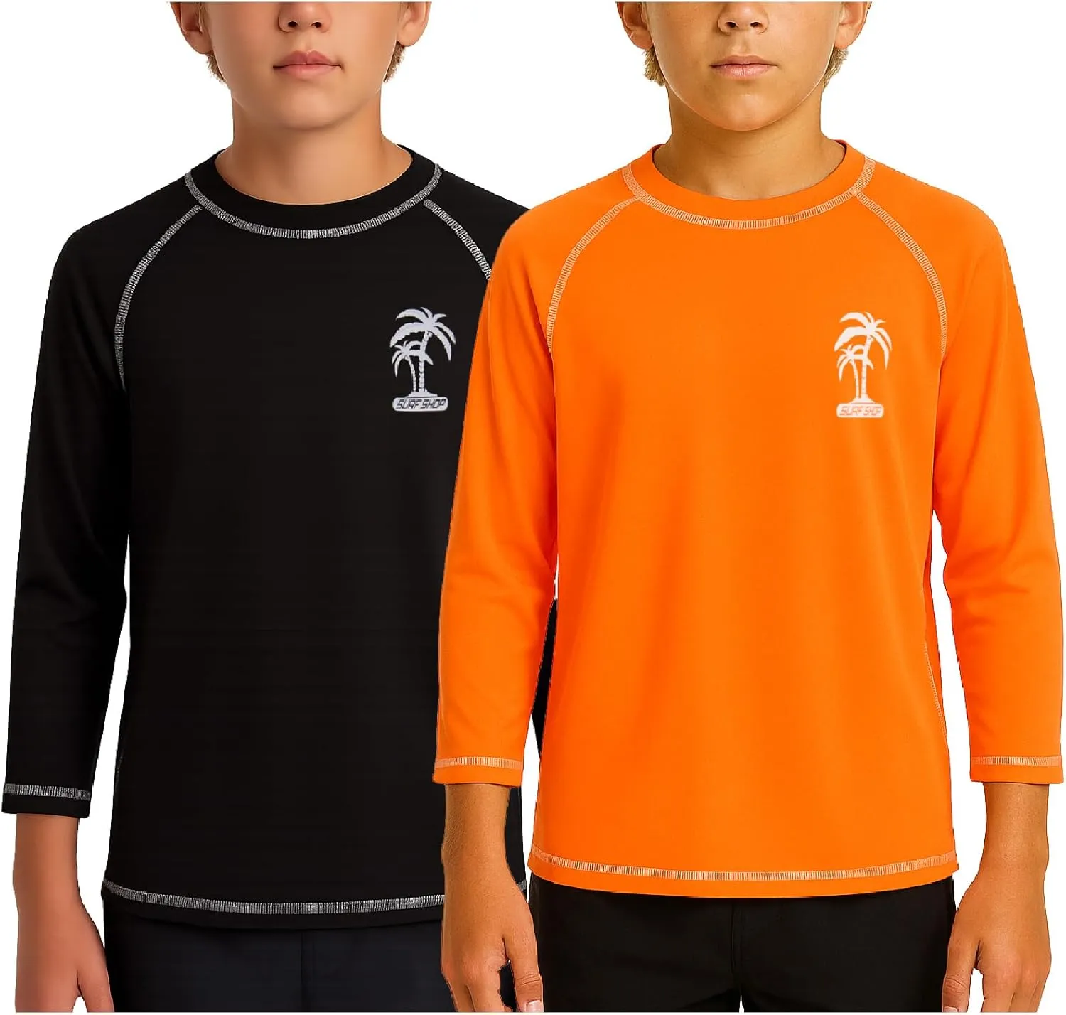 iXtreme Boys Swim Shirt - 2 Pack Rashguard UPF 50  Quick Dry Sun Protection Swimwear Boys Rash Guard Long Sleeve (Size 5-18)