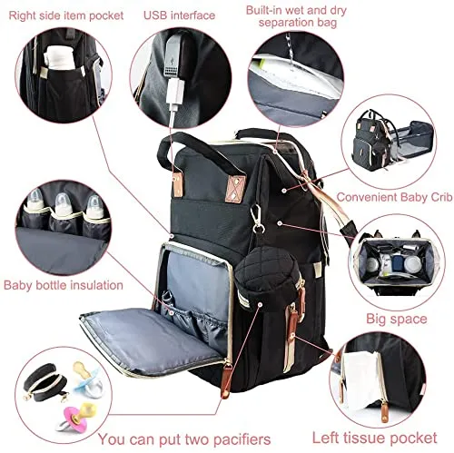 Large Capacity 0. Bag/Backpack with Bassinet and charging cable
